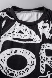 Black Sexy Letter Plaid Print Basic O Neck Sleeveless Two Pieces