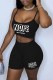 Black Sexy Casual Letter Print Basic Spaghetti Strap Sleeveless Two Pieces