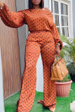 Purple Casual Print Polka Dot Patchwork Oblique Collar Long Sleeve Two Pieces