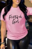Pink Casual Letter Print Basic O Neck T-Shirts