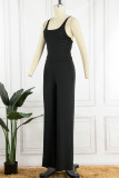 Blue Casual Solid Backless Spaghetti Strap Sleeveless Two Pieces