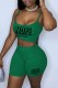 Green Sexy Casual Letter Print Basic Spaghetti Strap Sleeveless Two Pieces