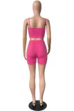 Rose Red Sexy Casual Letter Print Basic Spaghetti Strap Sleeveless Two Pieces