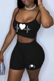 Light Blue Sexy Casual Print Backless Spaghetti Strap Sleeveless Two Pieces
