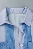 Blue Casual Solid Patchwork Buckle Fold Turndown Collar Straight Dresses