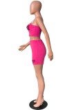 Rose Red Sexy Casual Letter Print Basic Spaghetti Strap Sleeveless Two Pieces