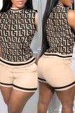 Colour Casual Print Basic Half A Turtleneck Sleeveless Two Pieces