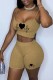 Khaki Sexy Casual Print Backless Spaghetti Strap Sleeveless Two Pieces