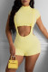 Yellow Sexy Solid Patchwork O Neck Short Sleeve Two Pieces