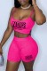 Rose Red Sexy Casual Letter Print Basic Spaghetti Strap Sleeveless Two Pieces