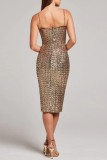 Apricot Sexy Formal Solid Patchwork Backless Spaghetti Strap Sleeveless Dress Dresses