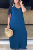 Blue Fashion Casual Red Grey Blue Green Cap Sleeve Short Sleeves V Neck Swagger Floor-Length Solid Dresses