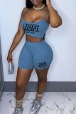 Rose Red Sexy Casual Letter Print Basic Spaghetti Strap Sleeveless Two Pieces