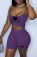 Light Purple Sexy Casual Print Backless Spaghetti Strap Sleeveless Two Pieces
