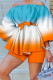 Orange Blue Casual Elegant Print Patchwork Off the Shoulder Three Quarter Two Pieces