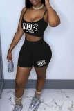 Rose Red Sexy Casual Letter Print Basic Spaghetti Strap Sleeveless Two Pieces