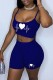 Royal Blue Sexy Casual Print Backless Spaghetti Strap Sleeveless Two Pieces