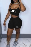 Light Blue Sexy Casual Print Backless Spaghetti Strap Sleeveless Two Pieces