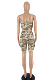 Red Sexy Street Print Patchwork Zipper Strapless Sleeveless Two Pieces