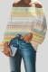 Stripe Casual Gradual Change Print Patchwork Off the Shoulder Tops