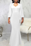 Blue Elegant Solid Patchwork Asymmetrical Collar Evening Dress Dresses