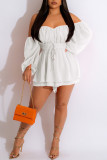 Yellow Elegant Solid Patchwork Off the Shoulder Straight Rompers