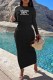 Black Street Print Letter O Neck Long Sleeve Two Pieces
