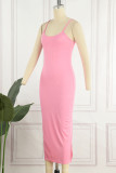 Pink Sexy Solid Patchwork Spaghetti Strap One Step Skirt Dresses