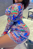 Colour Sexy Print Patchwork O Neck Pencil Skirt Dresses