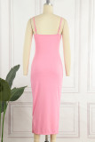 Pink Sexy Solid Patchwork Spaghetti Strap One Step Skirt Dresses
