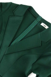 Ink Green Elegant Solid Patchwork Short Sleeve Dress Dresses