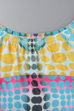Yellow And Blue Sexy Print Patchwork Off the Shoulder One Step Skirt Dresses