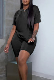 Red Casual Solid Basic O Neck Short Sleeve Two Pieces