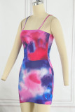 Blue Sexy Casual Print Backless Spaghetti Strap Sleeveless Dress Dresses