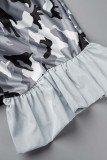 Grey Casual Camouflage Print Patchwork Outerwear