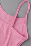 Pink Sexy Solid Patchwork Spaghetti Strap One Step Skirt Dresses