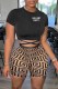 Khaki Casual Print Letter O Neck Short Sleeve Two Pieces