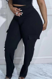 Black Casual Solid Patchwork Skinny High Waist Pencil Solid Color Bottoms