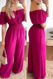 Rose Red Casual Solid Patchwork Off the Shoulder Regular Jumpsuits