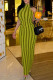 Green Sexy Striped Print Patchwork Halter Pencil Skirt Dresses