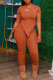 Tangerine Red Casual Solid Bandage Patchwork Asymmetrical O Neck Short Sleeve Two Pieces