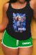 Green Casual Figure Print Letter U Neck Sleeveless Two Pieces