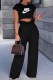 Black Casual Print Letter O Neck Short Sleeve Two Pieces
