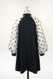 Black Casual Dot Patchwork O Neck A Line Dresses