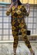 Gold Casual Street Print Letter Zipper Collar Long Sleeve Two Pieces