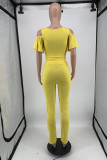 Red Fashion Casual Solid Hollowed Out U Neck Short Sleeve Two Pieces