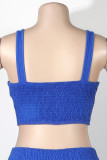 Blue Sexy Solid Hollowed Out Patchwork Spaghetti Strap Sleeveless Two Pieces