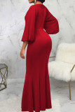 Blue Elegant Solid Patchwork Asymmetrical Collar Evening Dress Dresses