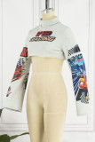 Grey Sexy Street Print Patchwork Turtleneck Tops