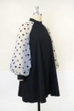 Black Casual Dot Patchwork O Neck A Line Dresses